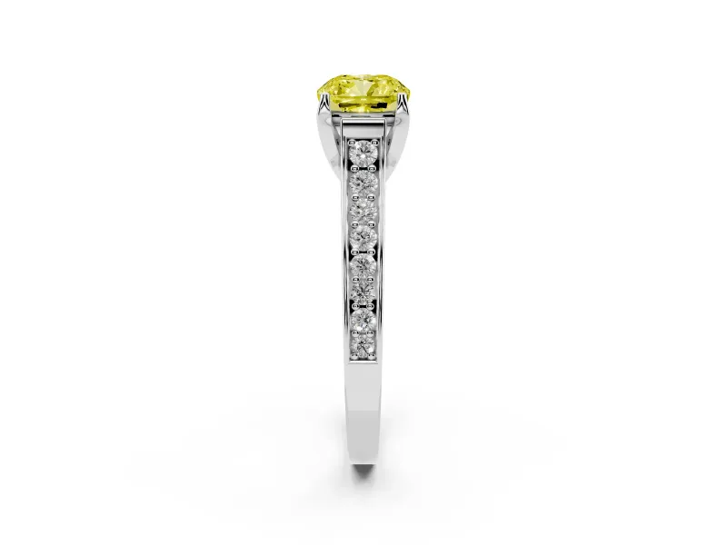 Cushion Cut Graduated Pavé Engagement Ring Setting for a Fancy Yellow Lab-Grown Diamond | Platinum
