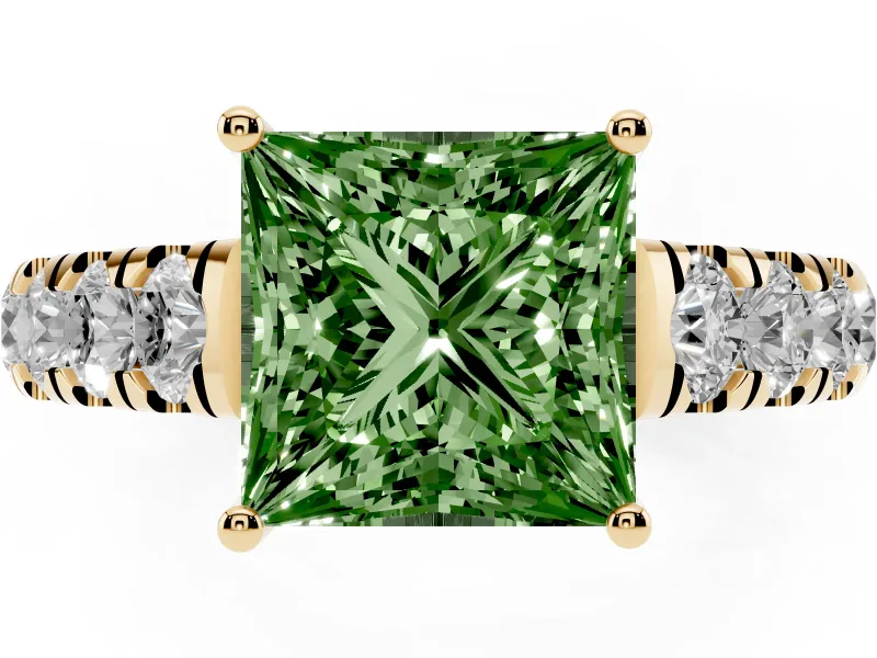 Princess Cut Engagement Ring Setting for a Fancy Green Lab-Grown Diamond | Yellow Gold - Design NV-24643