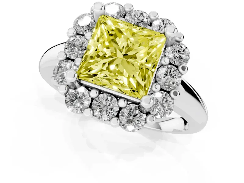 Princess Cut Cluster Halo Engagement Ring Setting for a Fancy Yellow Lab-Grown Diamond | Large Round Accents | Platinum