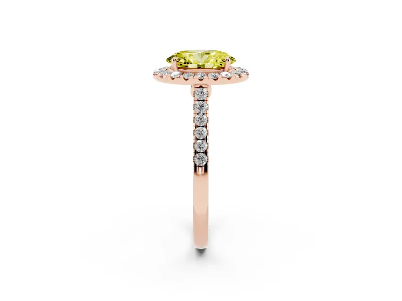 Oval Halo Engagement Ring Setting for a Fancy Yellow Lab-Grown Diamond | Pave Shoulders | Rose Gold