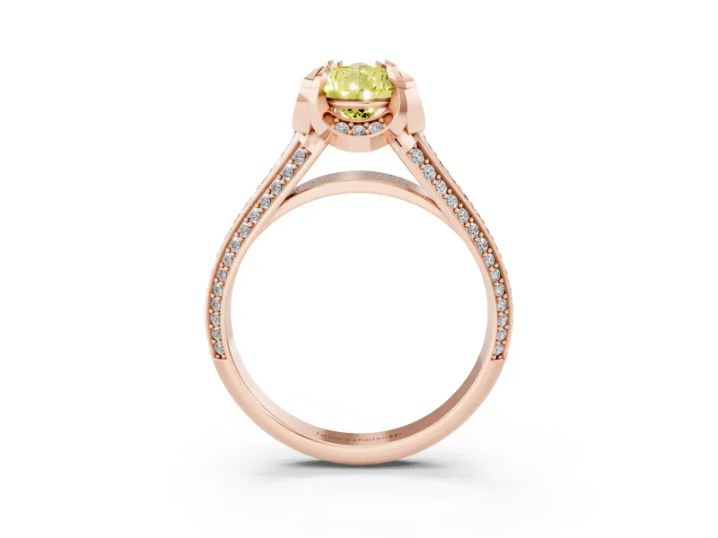 Pear-Shaped Hidden Halo Engagement Ring Setting for a Fancy Yellow Lab-Grown Diamond | Triple Row Pavé Band | Rose Gold
