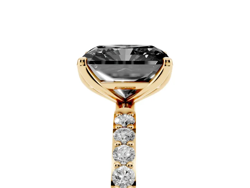 Radiant Cut Pavé Solitaire Engagement Ring Setting for a Black Center | Slim Band | Yellow Gold