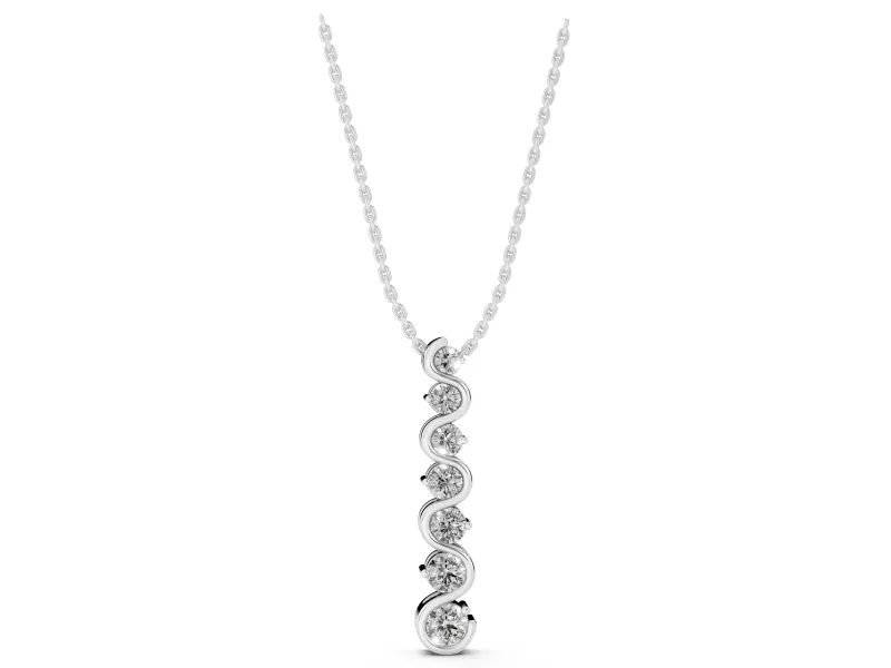Round Lab-Grown Diamond Graduated Wave Wire Pendant Necklace | Prong Set | Sterling Silver