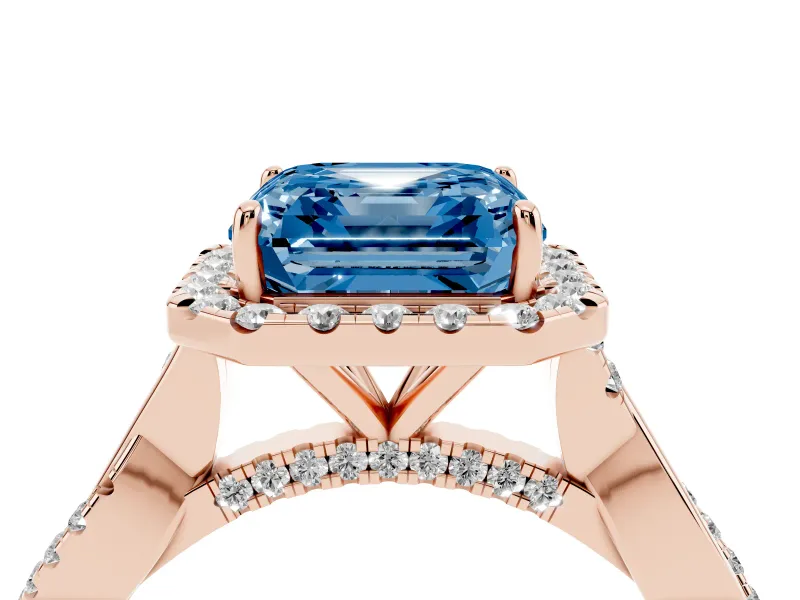 Asscher Cut Twist Halo Engagement Ring Setting for a Fancy Blue Lab-Grown Diamond | Rose Gold