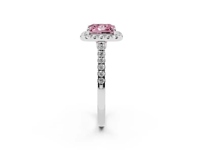 Princess Cut Halo Engagement Ring Setting for a Fancy Pink Lab-Grown Diamond | Pave Shoulders | Platinum