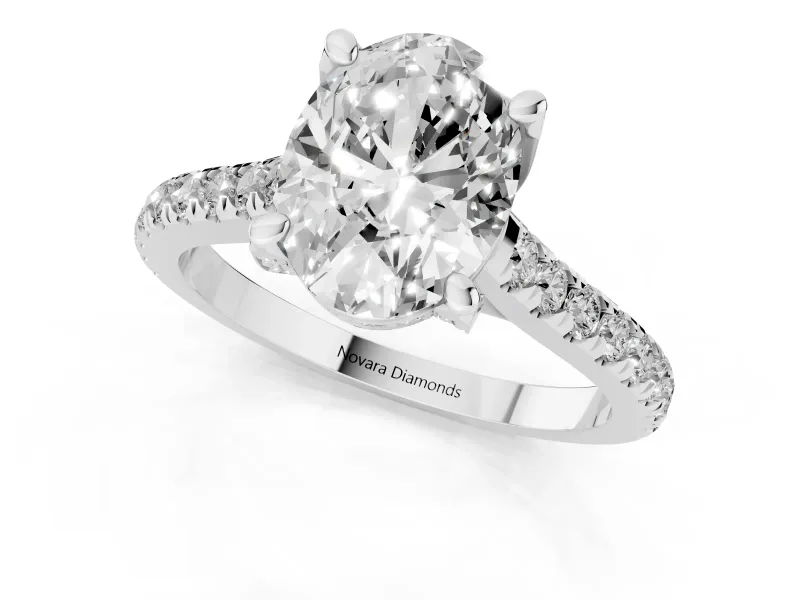Oval Hidden Halo Pave Engagement Ring Setting | Claw Prongs | Platinum