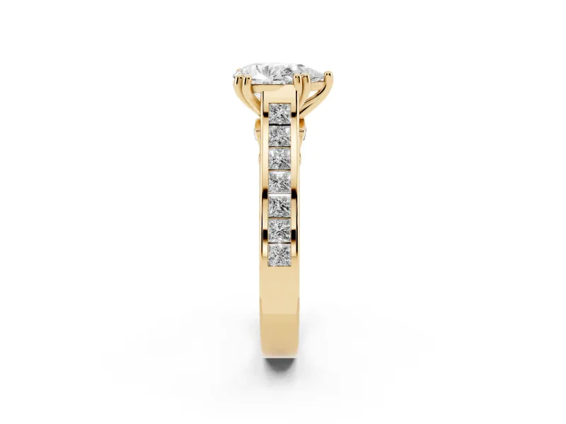 Pear-Shaped Cathedral Channel Set Engagement Ring Setting | Double Claw Prongs | Yellow Gold