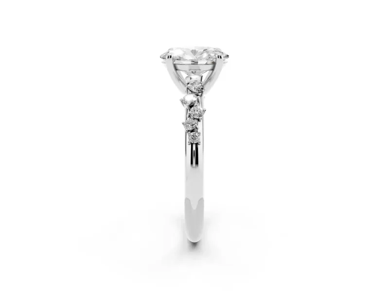 Oval Graduated Accent Engagement Ring Setting | Scattered Shoulders | Sterling Silver