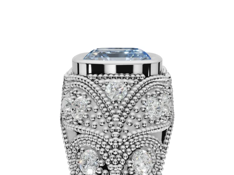 Asscher Cut Vintage Bezel Engagement Ring Setting for a Fancy Blue Lab-Grown Diamond | Platinum
