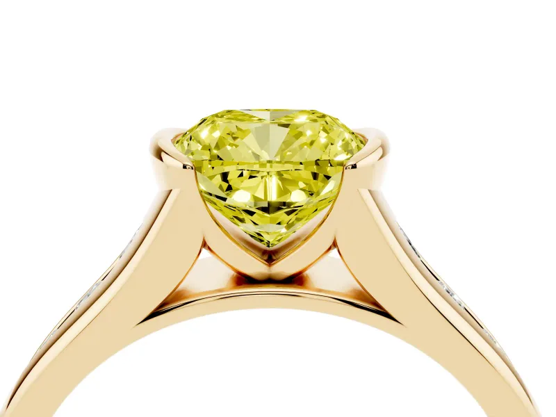 Cushion Cut Half Bezel Engagement Ring Setting for a Fancy Yellow Lab-Grown Diamond | Yellow Gold