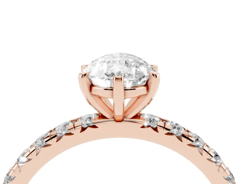 Pear-Shaped Pavé Solitaire Engagement Ring Setting | Shared Prong Band | Rose Gold