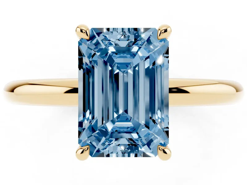 Emerald Cut Hidden Halo Ring Setting for a Fancy Blue Lab-Grown Diamond | Yellow Gold