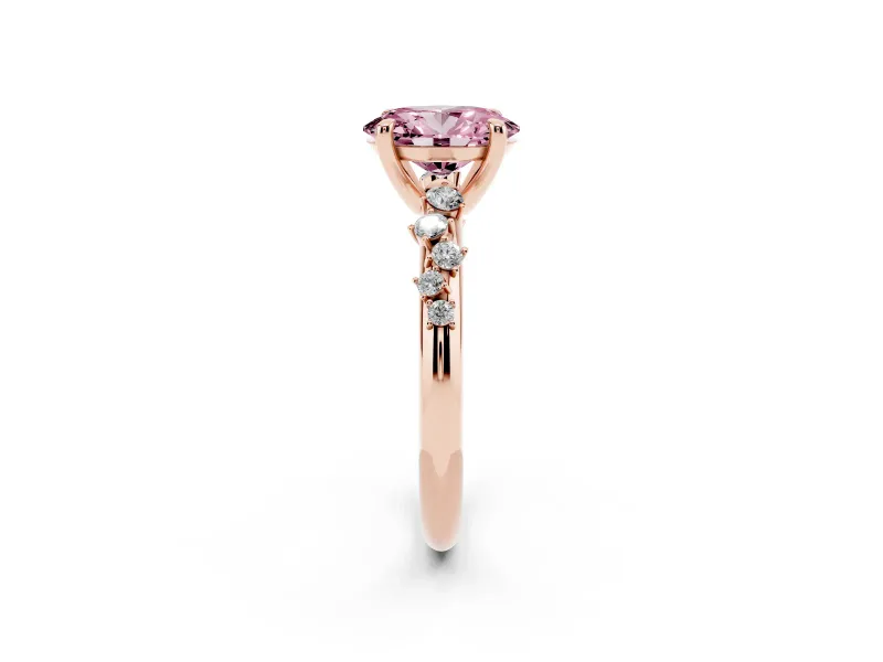 Oval Graduated Accent Engagement Ring Setting for a Fancy Pink Lab-Grown Diamond | Rose Gold
