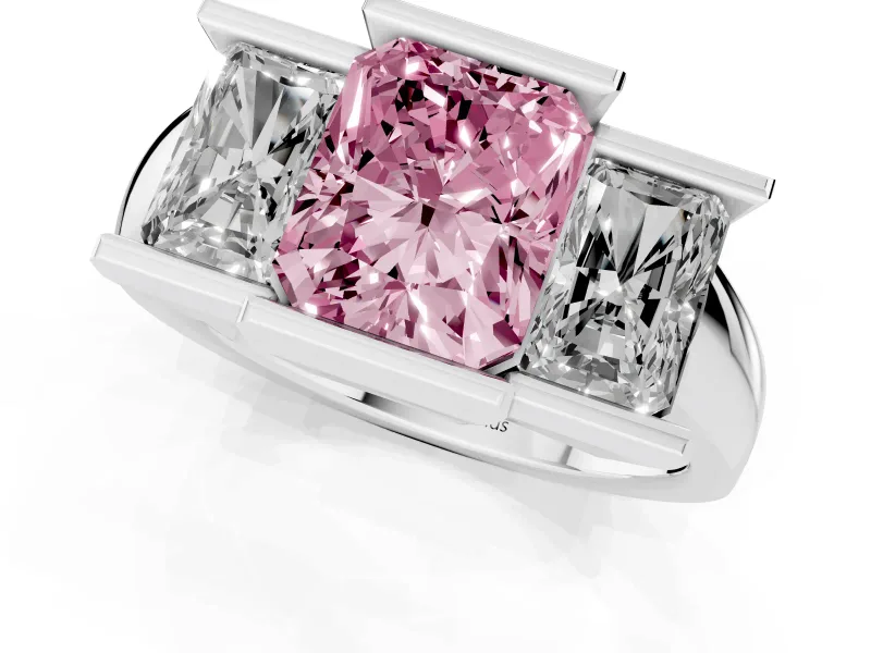 Radiant Cut Channel-Set Three Stone Engagement Ring Setting for a Fancy Pink Lab-Grown Diamond | Sterling Silver
