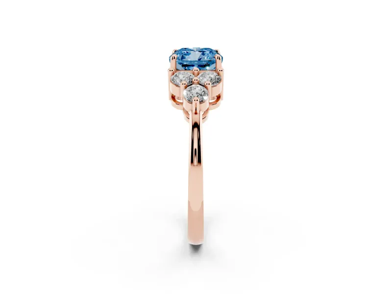 Cushion Cut Cluster Side Stone Engagement Ring Setting for a Fancy Blue Lab-Grown Diamond | Plain Band | Rose Gold