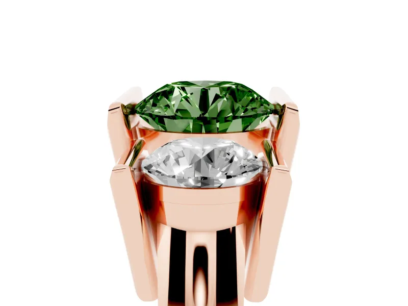 Fancy Green Round Cut Diamond Three-Stone Channel Set Ring Set in Rose gold with Smooth Polished Band