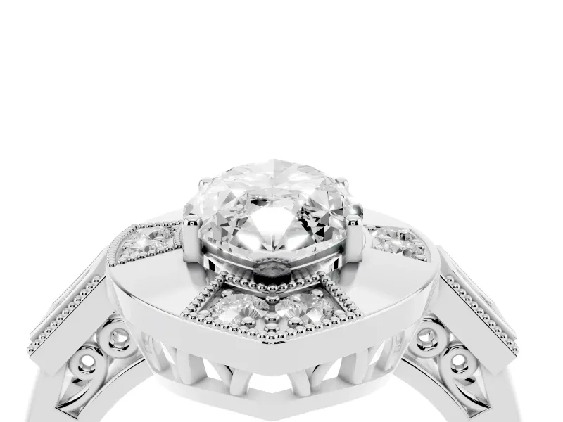 Marquise Milgrain Sectioned Halo Engagement Ring Setting | Square-Framed Sides | White Gold