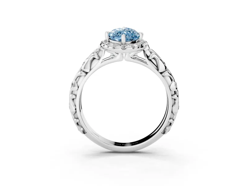 Marquise Leaf Halo Engagement Ring Setting for a Fancy Blue Lab-Grown Diamond | Platinum