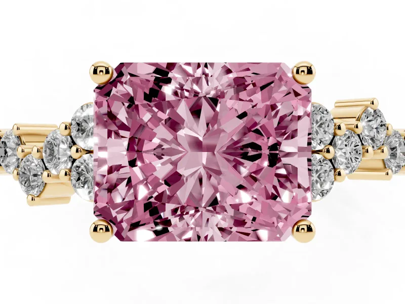 Radiant Cut Accented Engagement Ring Setting for a Fancy Pink Lab-Grown Diamond | Yellow Gold