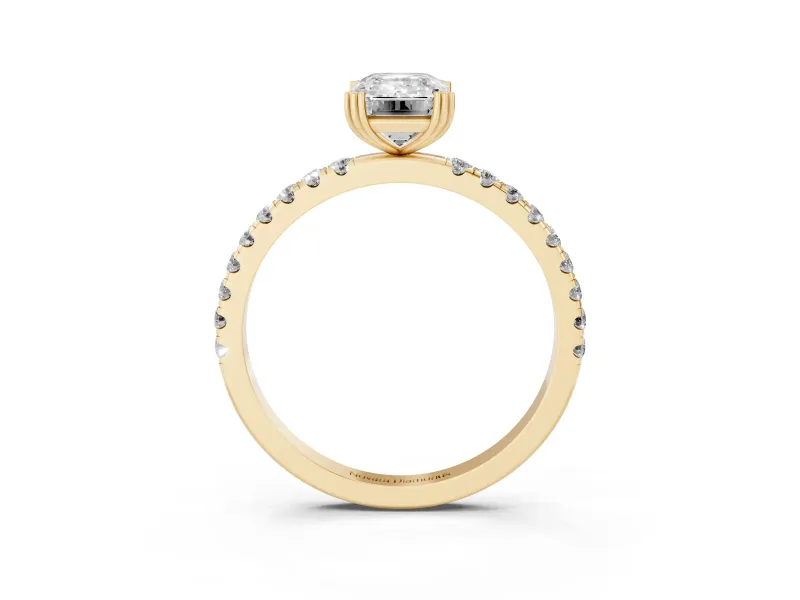 Emerald Cut Pave Solitaire Engagement Ring Setting | Double Claw Prongs | Yellow Gold