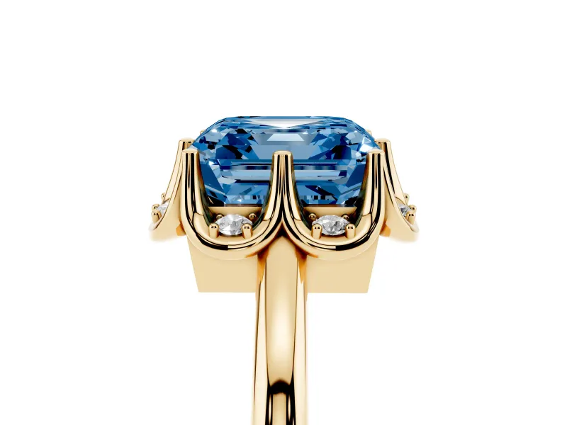 Asscher Cut Petal Halo Engagement Ring Setting for a Fancy Blue Lab-Grown Diamond | Yellow Gold