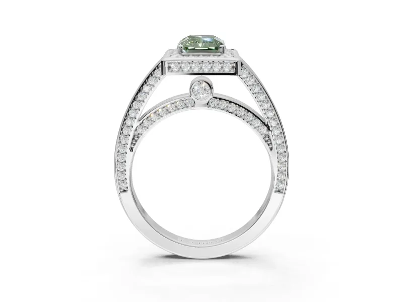Radiant Cut Sectioned Halo Engagement Ring Setting for a Fancy Green Lab-Grown Diamond | White Gold