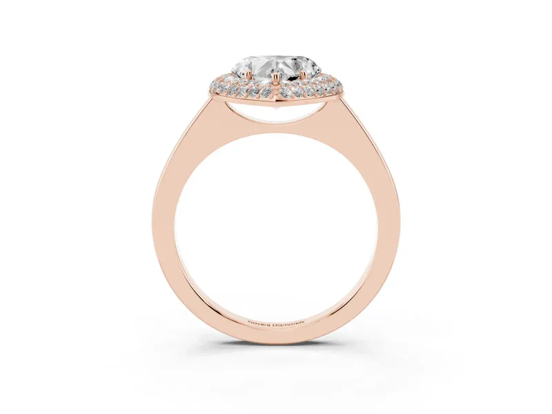 Heart-Shaped Pave Halo Engagement Ring Setting | Slim Plain Band | Rose Gold