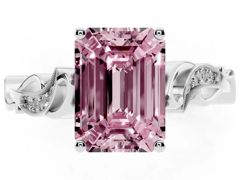 Emerald Cut Vine Engagement Ring Setting for a Fancy Pink Lab-Grown Diamond | Platinum