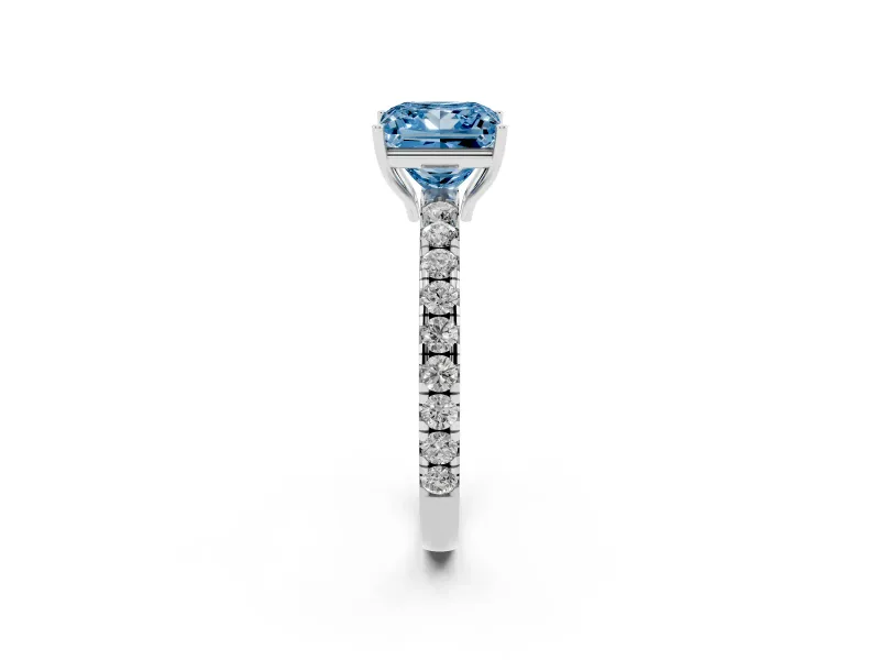 Princess Cut Pave Engagement Ring Setting for a Fancy Blue Lab-Grown Diamond | Shared Prong Band | White Gold