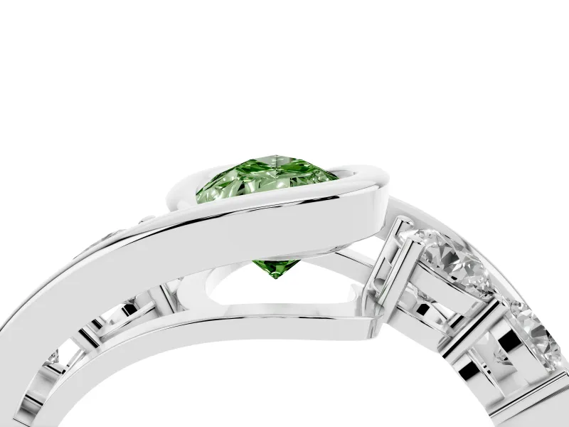 Pear-Shaped Bezel Bypass Engagement Ring Setting for a Fancy Green Lab-Grown Diamond | Platinum