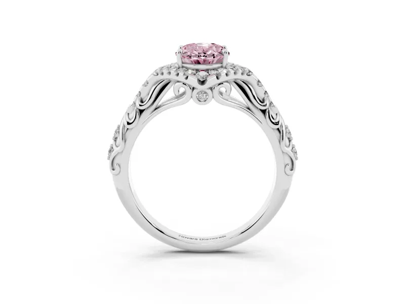 Oval Hidden Halo Filigree Engagement Ring Setting for a Fancy Pink Lab-Grown Diamond | Platinum