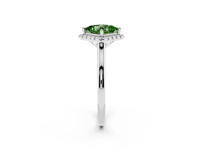 Princess Cut Halo Engagement Ring Setting for a Fancy Green Lab-Grown Diamond | Plain Polished Band | Sterling Silver