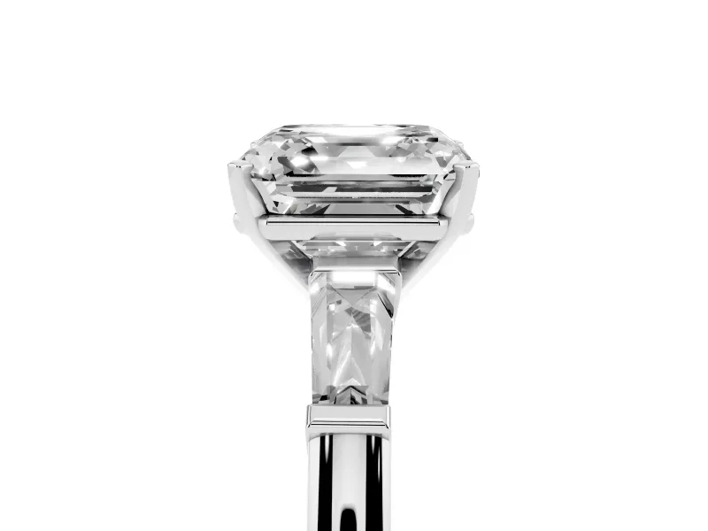 Asscher Cut Three Stone Engagement Ring Setting | Tapered Baguettes | White Gold