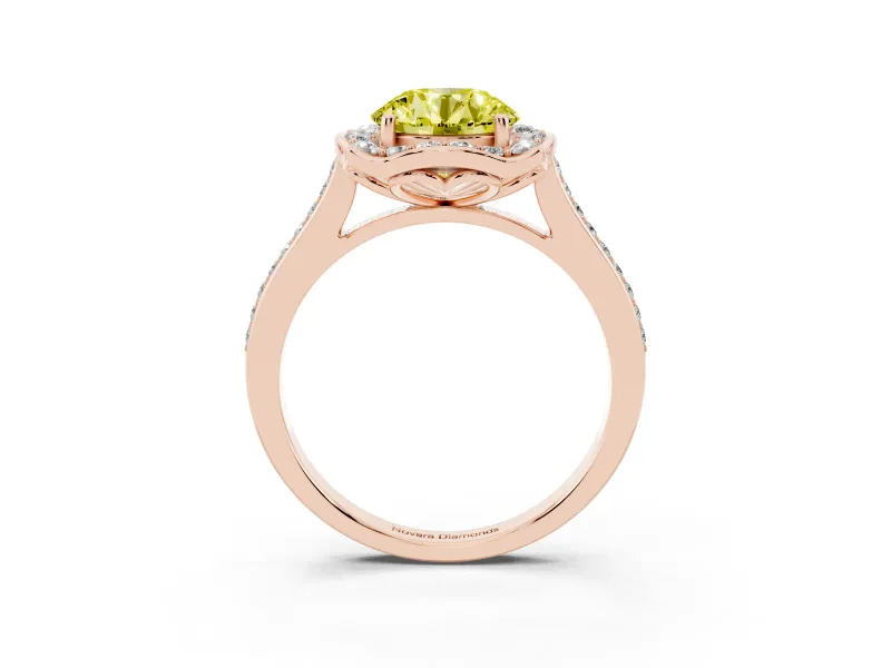 Round Halo Engagement Ring Setting for a Fancy Yellow Lab-Grown Diamond | Petal Tips | Rose Gold