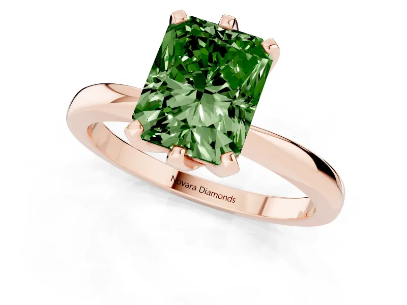 Radiant Cut Tapered Solitaire Engagement Ring Setting for a Fancy Green Lab-Grown Diamond | Claw Prong Head | Rose Gold