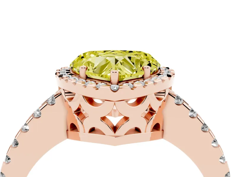 Heart-Shaped Pave Halo Engagement Ring Setting for a Fancy Yellow Lab-Grown Diamond | Rose Gold