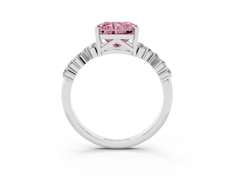 Radiant Cut Scattered Accent Engagement Ring Setting for a Fancy Pink Lab-Grown Diamond | Platinum