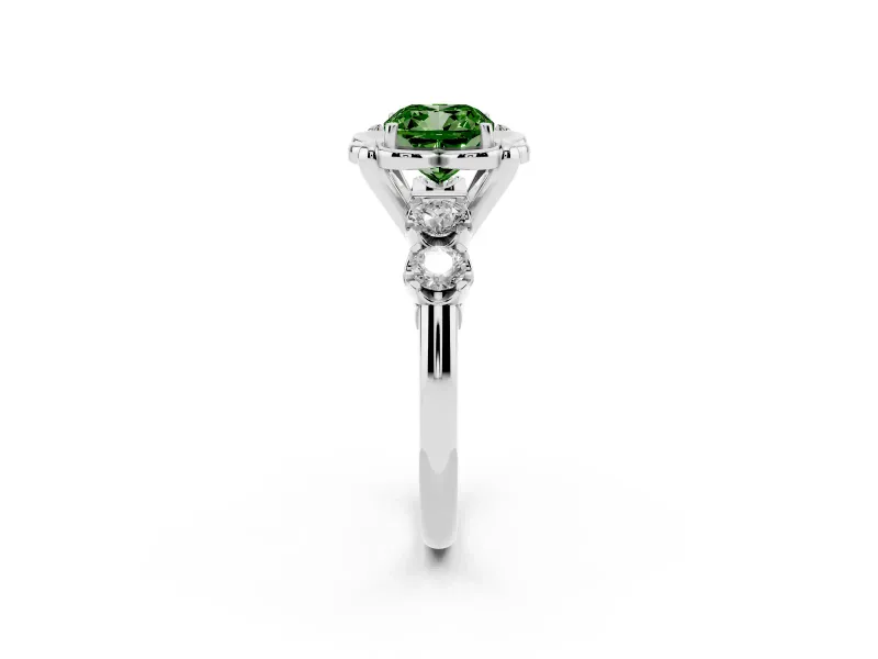 Cushion Cut Floral Engagement Ring Setting for a Fancy Green Lab-Grown Diamond | Petal Frame | White Gold