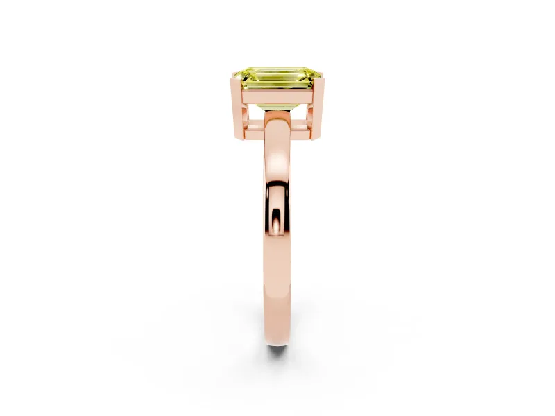 Emerald Cut Solitaire Engagement Ring Setting for a Fancy Yellow Lab-Grown Diamond | Flat Tab Prongs | Rose Gold