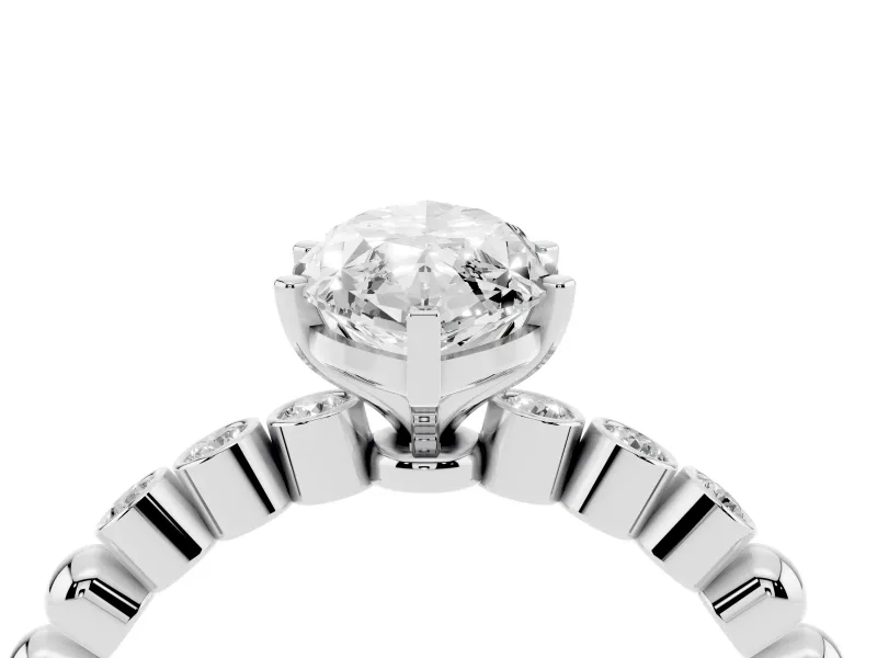 Marquise Cut Diamond Solitaire Engagement Ring Set in Platinum with Bezel Accents on Beaded Band
