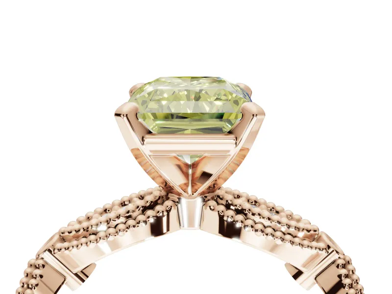 Radiant Cut Vintage Engagement Ring Setting for a Fancy Yellow Lab-Grown Diamond | Graduated Stations | Rose Gold