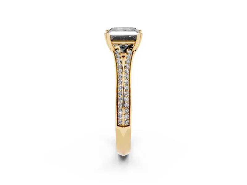 Princess Cut Split Shank Engagement Ring Setting for a Black Center | Pavé Band | Yellow Gold