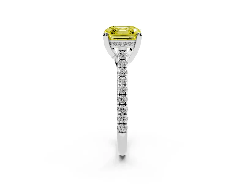 Asscher Cut Hidden Halo Engagement Ring Setting for a Fancy Yellow Lab-Grown Diamond | Claw Prongs | Sterling Silver