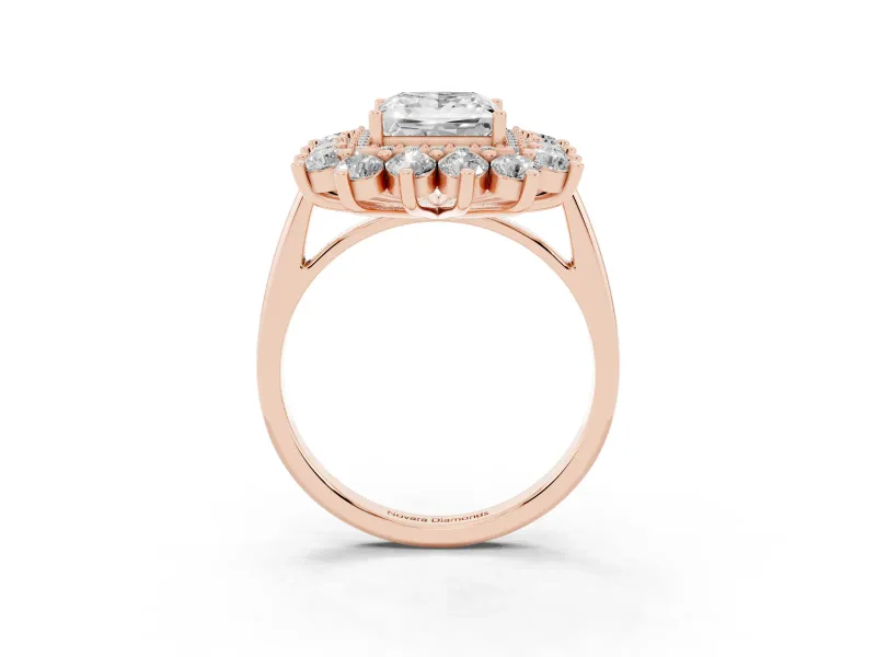 Princess Cut Floral Double Halo Engagement Ring Setting | Plain Band | Rose Gold