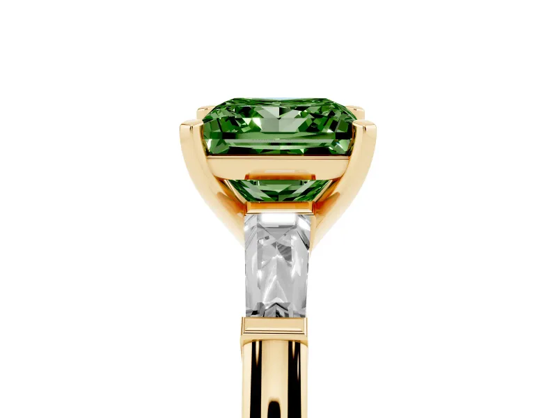 Princess Cut Baguette Engagement Ring Setting for a Fancy Green Lab-Grown Diamond | Yellow Gold