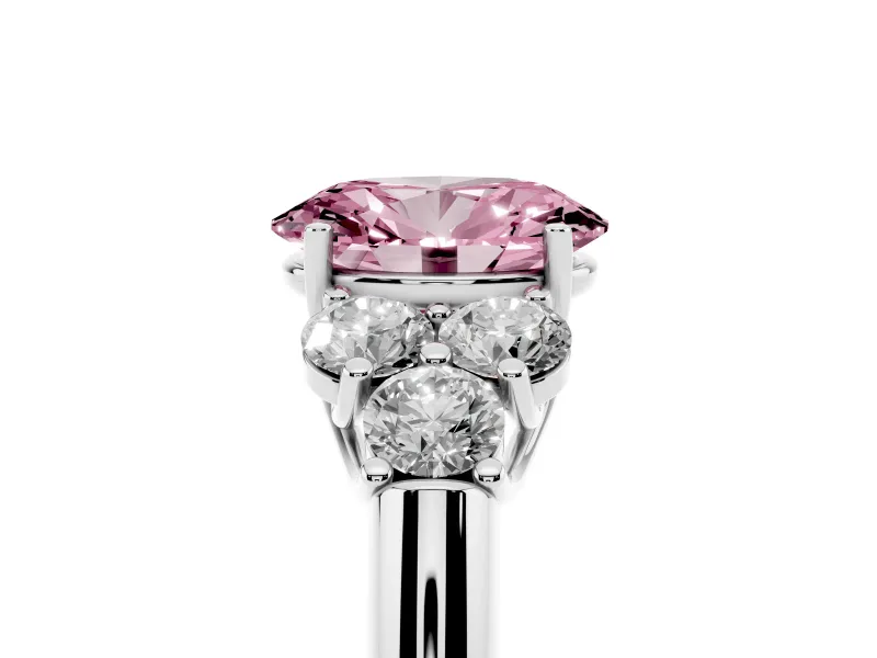 Oval Side Stone Engagement Ring Setting for a Fancy Pink Lab-Grown Diamond | White Gold