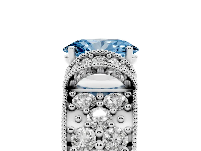 Oval Vintage Pave Engagement Ring Setting for a Fancy Blue Lab-Grown Diamond | Milgrain Edges | Sterling Silver