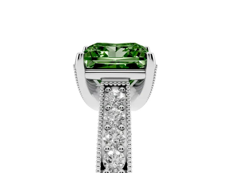 Princess Cut Hidden Halo Engagement Ring Setting for a Fancy Green Lab-Grown Diamond | Milgrain Pave | Platinum