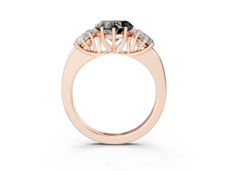Heart-Shaped Three Stone Engagement Ring Setting for a Black Center | Plain Band | Rose Gold