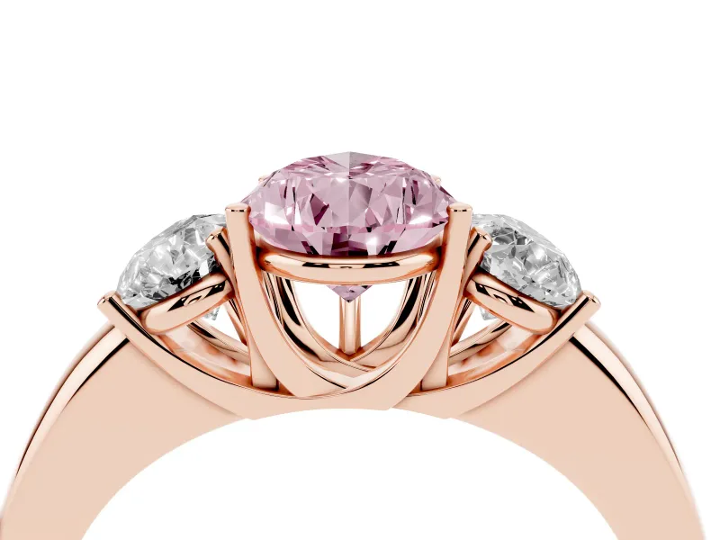 Pear-Shaped Three Stone Engagement Ring Setting for a Fancy Pink Lab-Grown Diamond | Matching Side Stones | Rose Gold